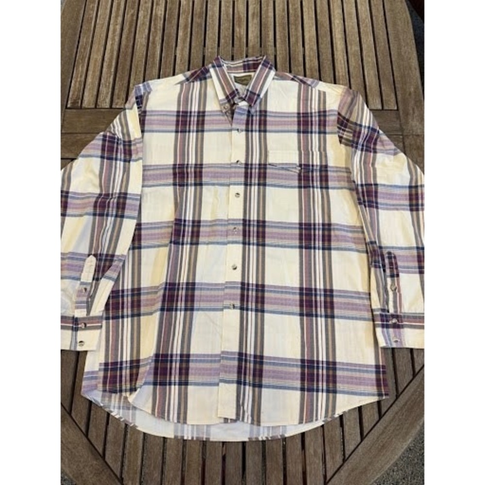 Vintage Roper Western Plaid Long Sleeve Button-Up Shirt Cream Purple Size L